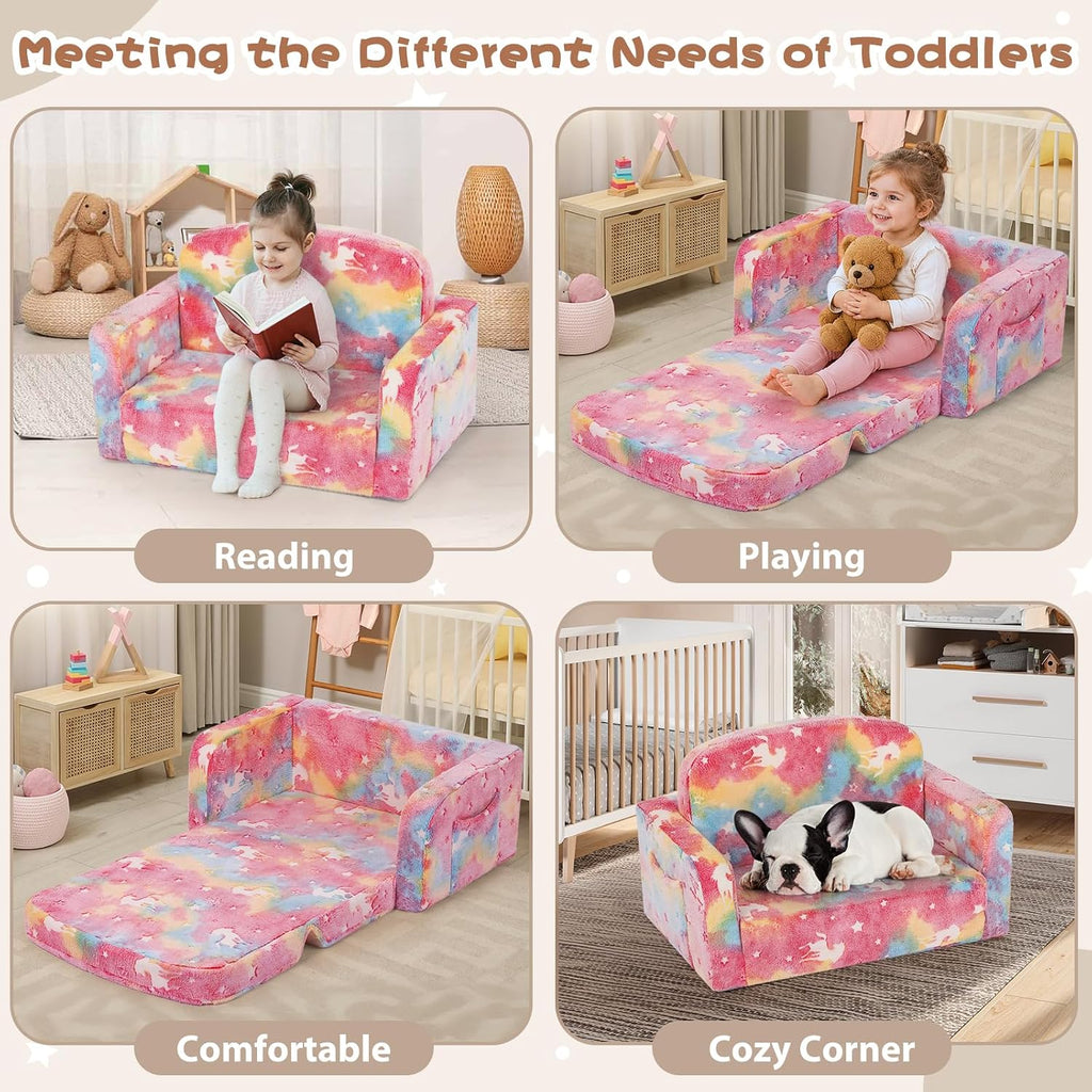 Extra Wide Kids Couch, Kids Sofa, Toddler Sofa, Glow in The Dark, in-1 Soft Toddler Couch with Blanket and Pillow