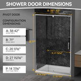 38-42" W x 71" H Pivot Glass Shower Door, Pivot Shower Door with 1/4"(6mm) Clear Glass, Brushed Nickel