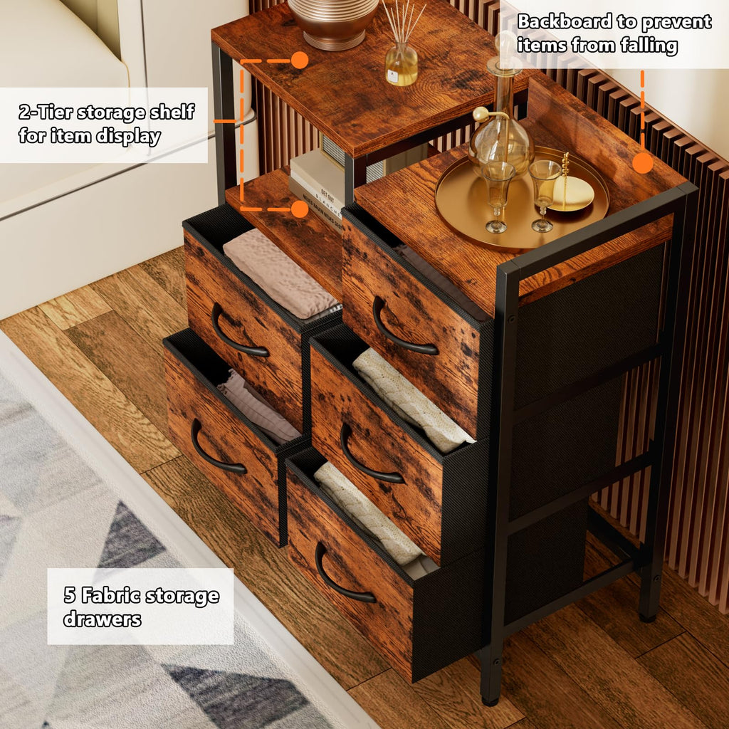 Rustic Brown Dressers , 5 Drawer Dresser for Closet
