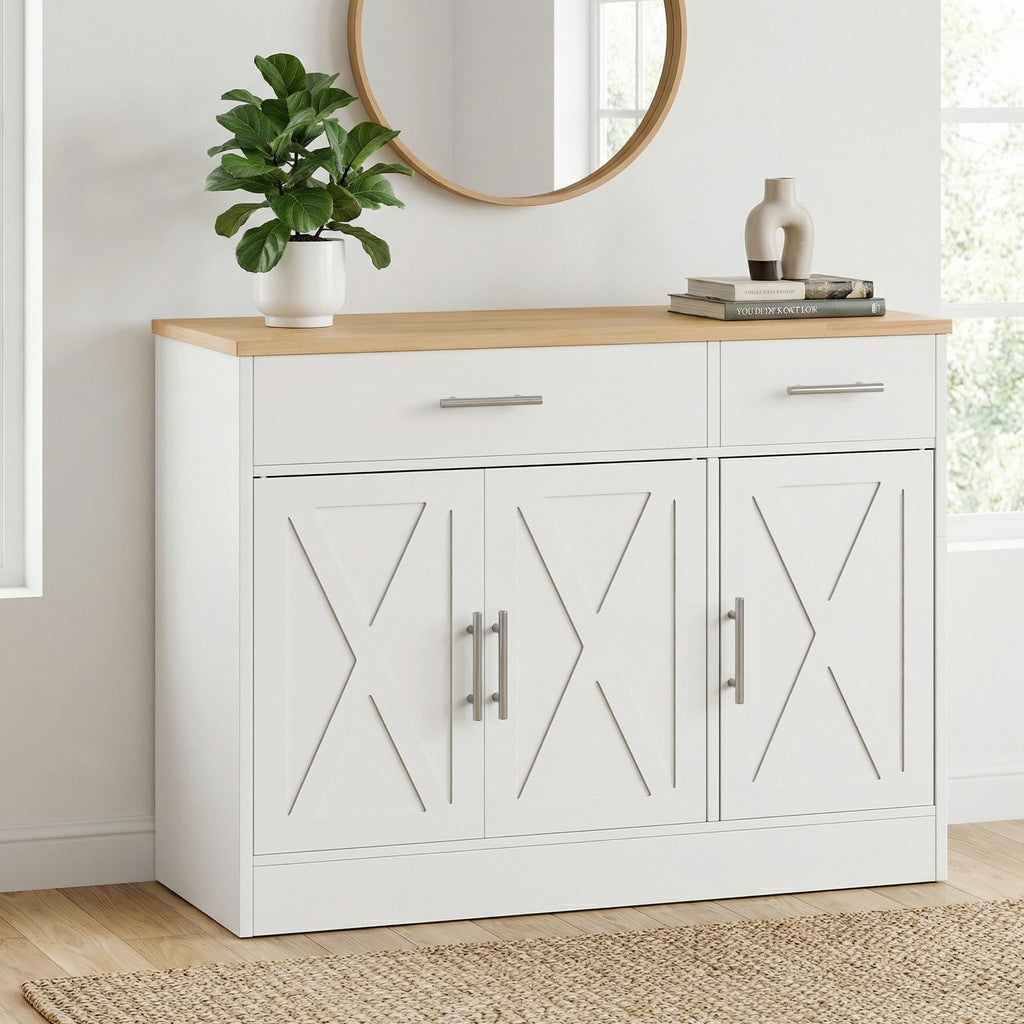 Sideboard Buffet Cabinet with Storage, Kitchen Storage Cabinet with 3 Doors and 2 Drawers, Farmhouse Coffee Bar with