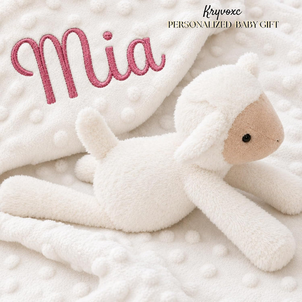 Blanket with Sheep Plush, Custom Minky Dot Gift