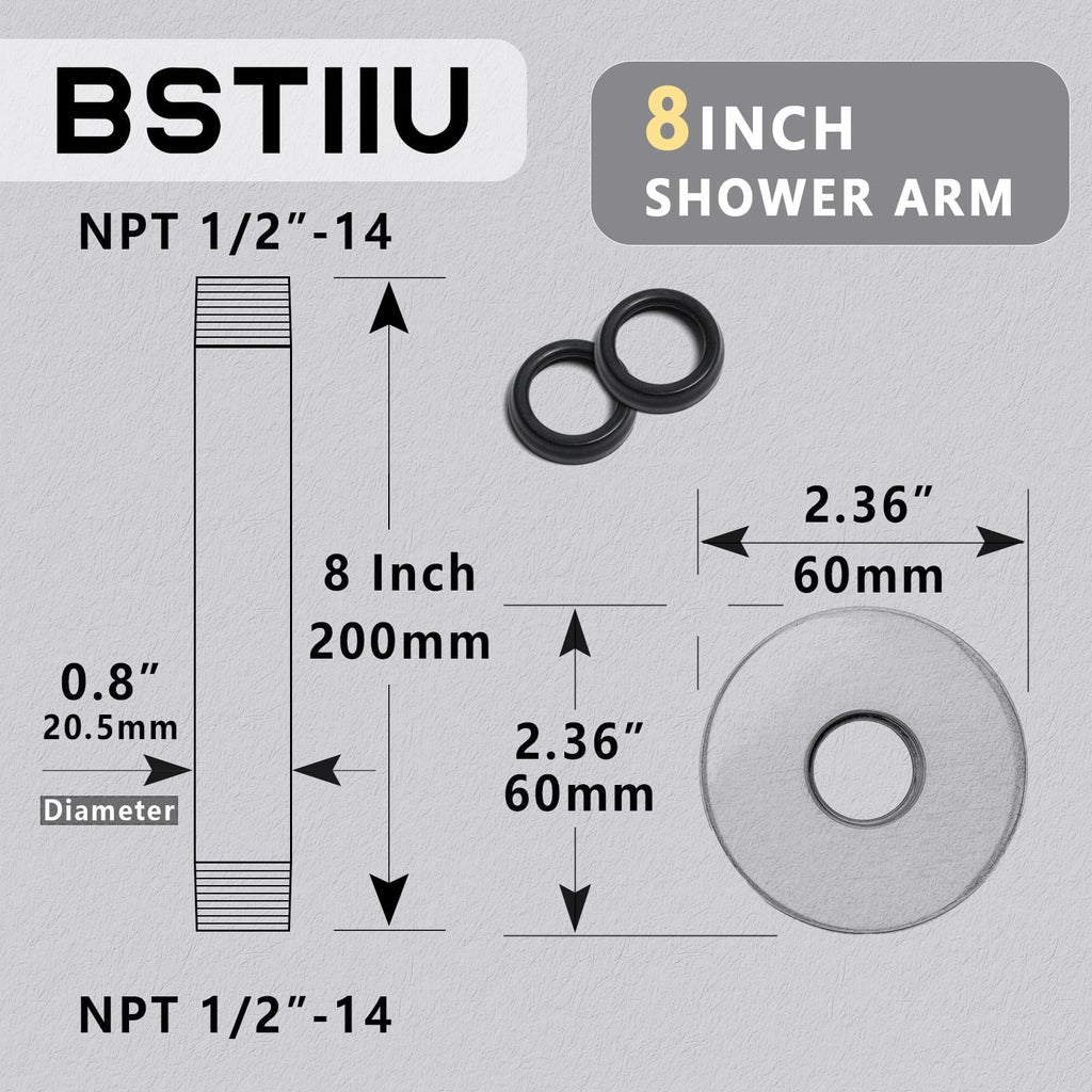 8 Inch Shower Arm with Flange, Ceiling Mounted Shower Head Extension Arm, 1/2 NPT Straight Arm for Rain Shower Head