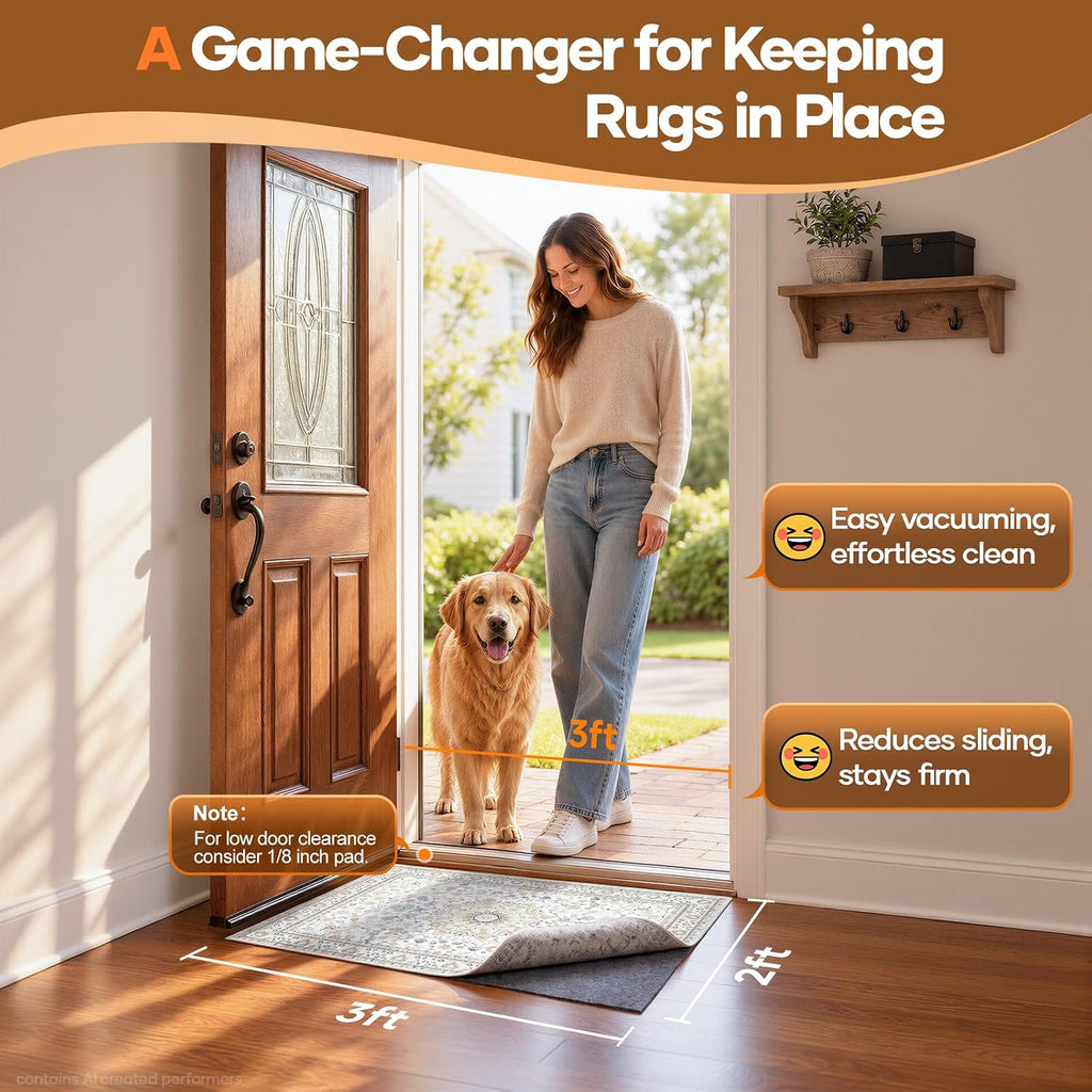 Non Slip Cushioned Rug Pad Gripper, Felt and Silicone Backing, Carpet Liner Protector Mat for Area Rugs and Hardwood - Set of 6