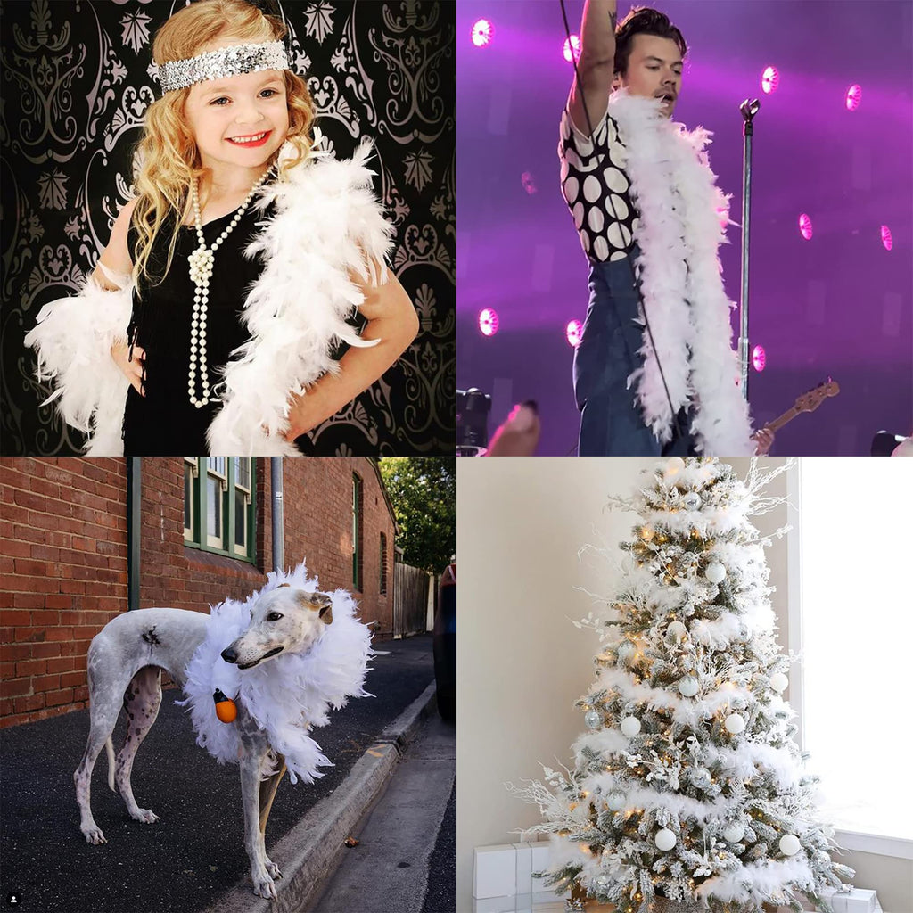 45g Fluffy Turkey White Feather Boas Bulk for Party Decor,2Yards