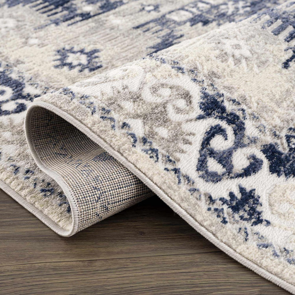 Spinoza Living Room, Bedroom Area Rug - Geometric Border Medallion Diamond Distressed - Southwestern Tribal