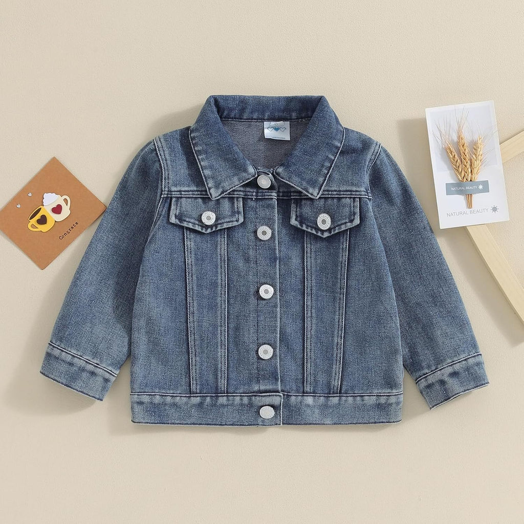 Toddler Baby Girl Jacket Big Lil Sister/Brother Letter Embroidery Jean Long Sleeve Cardigan Button Denim Coat