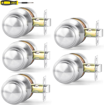 5 Pack Passage Door Knobs, Satin Nickel Interior Keyless Round Door Knobs Hall/Closet Handles
