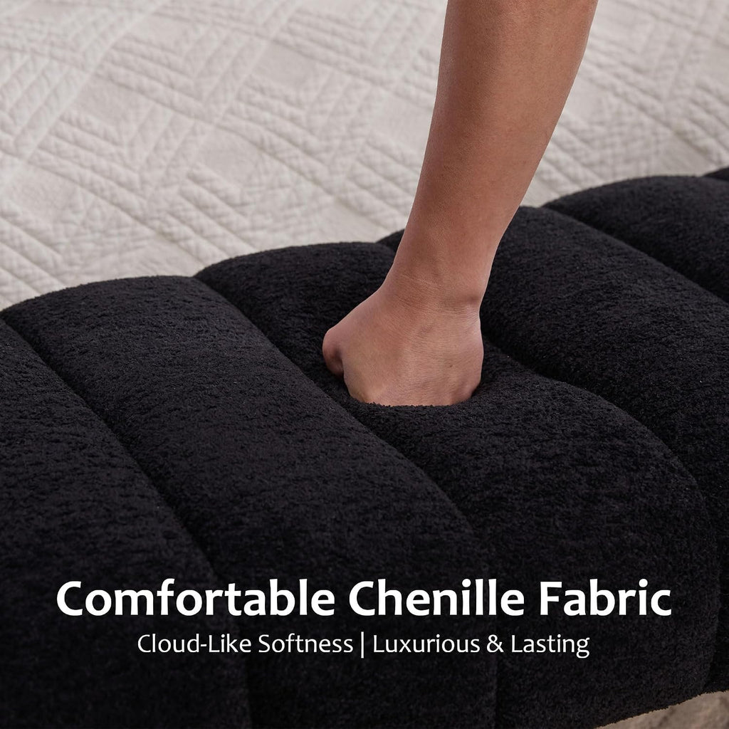 70" Upholstered Ottoman Bench, Modern Chenille Entryway Bench, Long Footstool, Queen Size Bed Bench for End of Bed