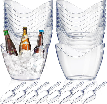 Plastic Clear Ice Bucket with Scoops Clear Acrylic Ice Tub Plastic Wine Bucket Party Beverage Chiller Bin - Set of 24
