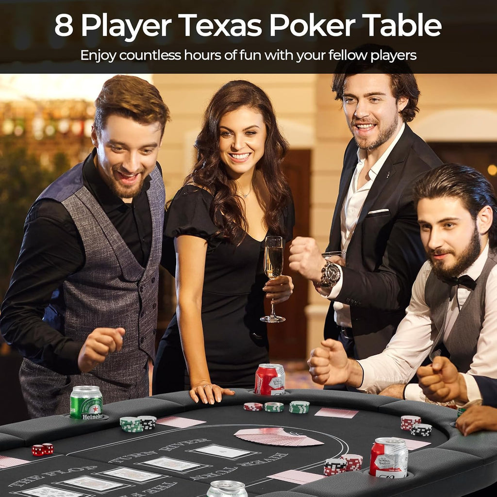 72" Poker Table Foldable, 8 Players Card Board Game Table w/Deep Metal Cup Holders, Casino Grade Felt, Portable