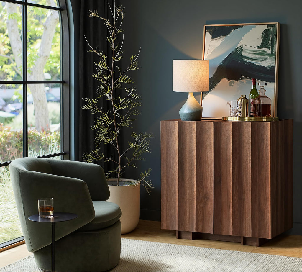 30.8" Sideboard Buffet Cabinet with Storage, Walnut, Wave Design