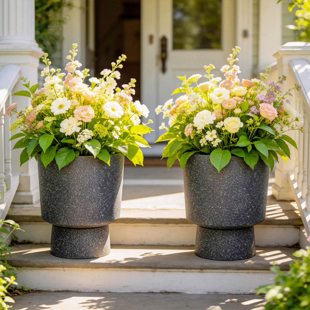 16.8" Pedestal Planters for Outdoor Plants, Large Urn Flower pots S/2