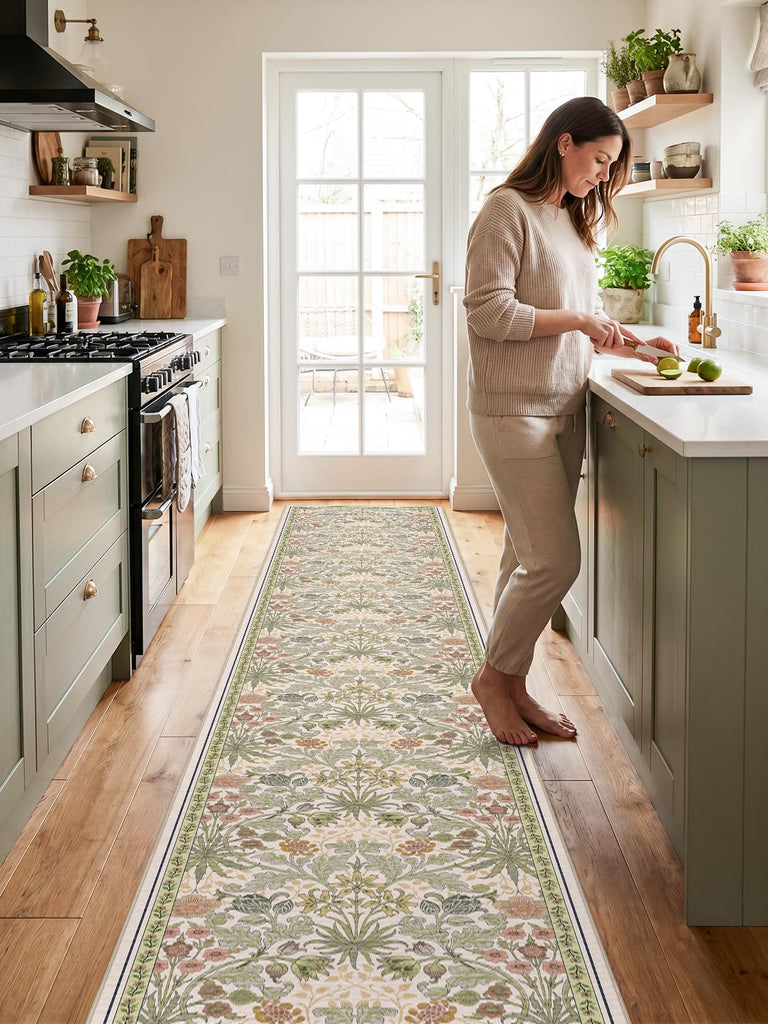 Floral Runner Rug s: Non-Slip Machine Washable Long Rugs Boho Soft Rugs, Laundry, Bedroom, Bathroom - Botanical
