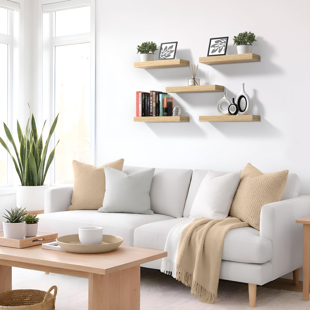 16 Inch Floating Shelves for Wall (2 Pack, Maple Wood)