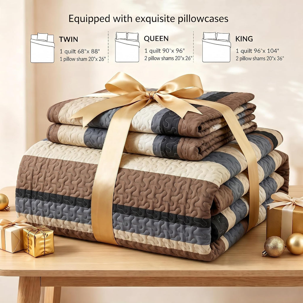 Reversible Camel Print Quilt King with 2 Pillow Shams