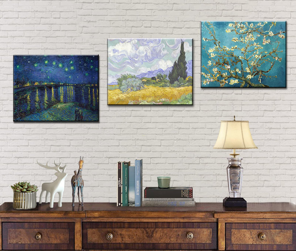 Vincent Van Gogh Canvas Wall Art - Starry Night | Almond Blossom | Wheat Field with Cypresses Paintings, Classic