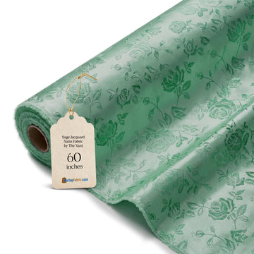 Sage Satin Brocade Jacquard Fabric by The Yard - Woven Floral Fabric, Luxurious Sheen, Lightweight and Crisp Drape