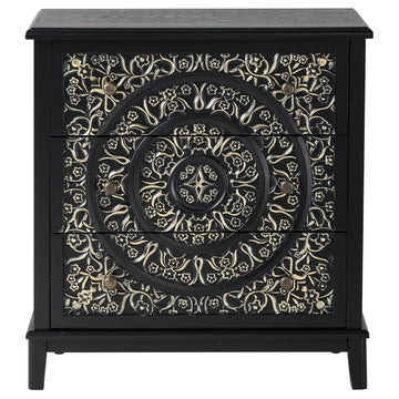 Floral 3-Drawer Dresser, Gold & Black