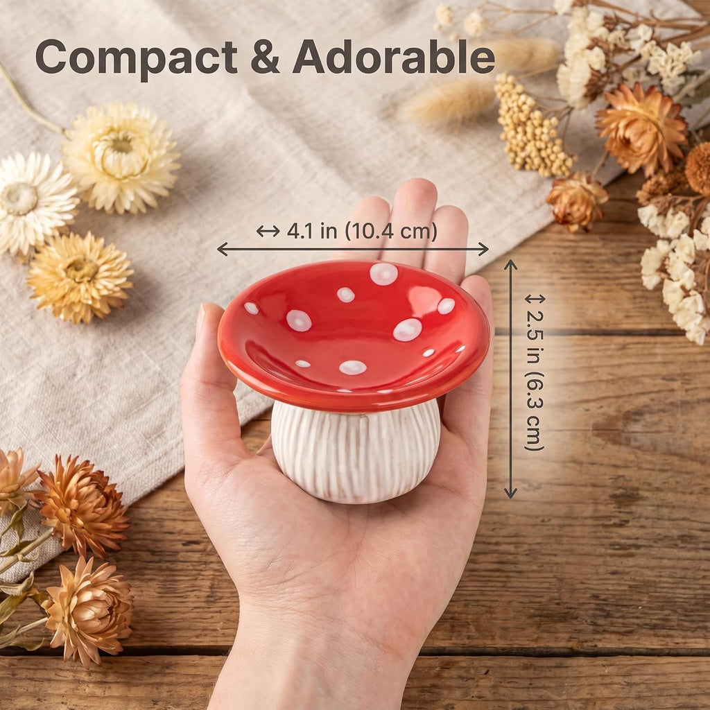 Mushroom Ceramic Jewelry Ring Holder Dish 2-Piece Ring Trinket Storage Jar