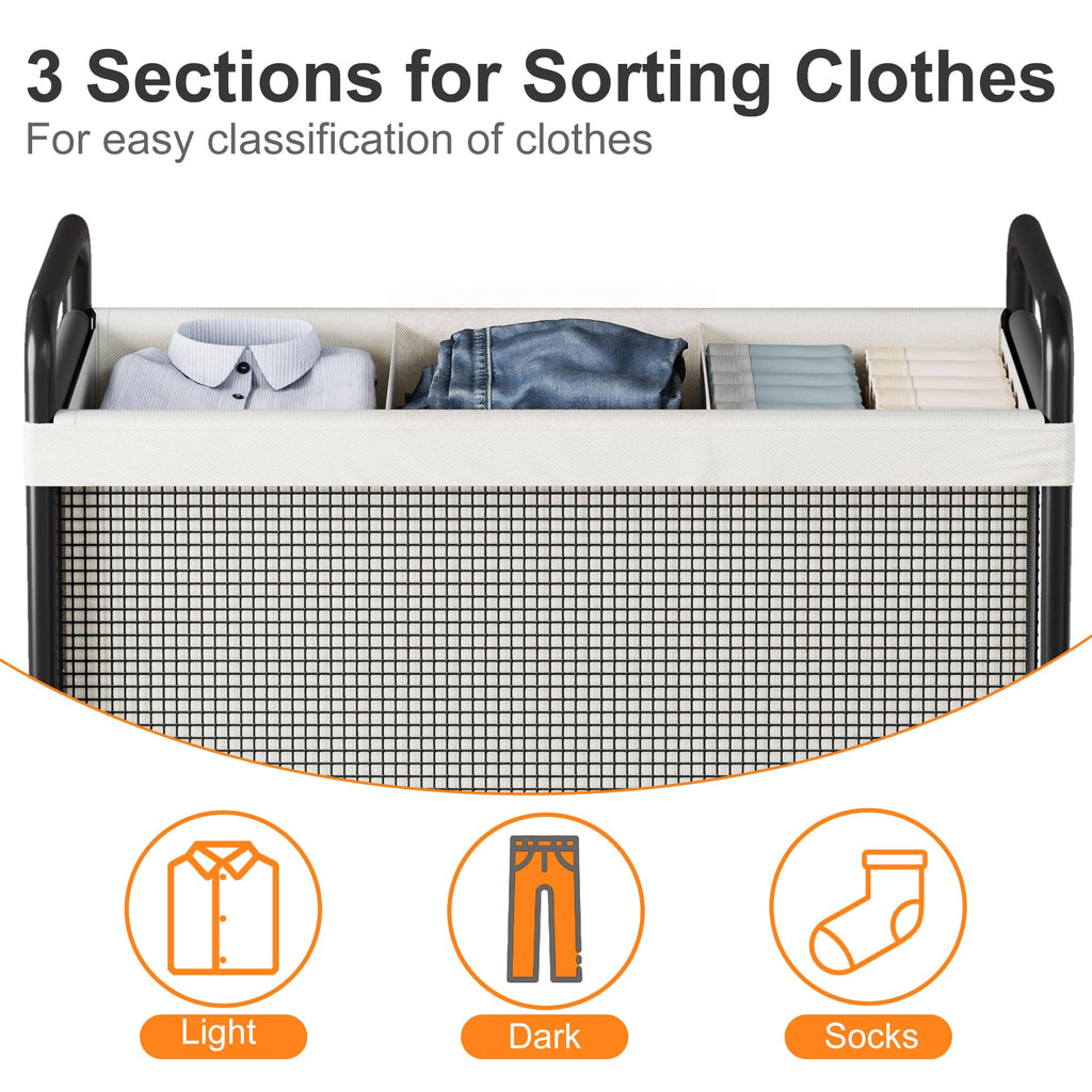 Rolling Laundry Hamper 3 Section, 120L Laundry Basket with Wheels