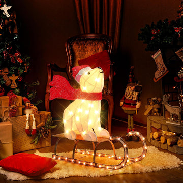 Sleigh Polar Bear Outdoor Christmas Decorations, 2.5 FT Pre-Lit Holiday Decor with 102 LED Warm White Light, Lighted