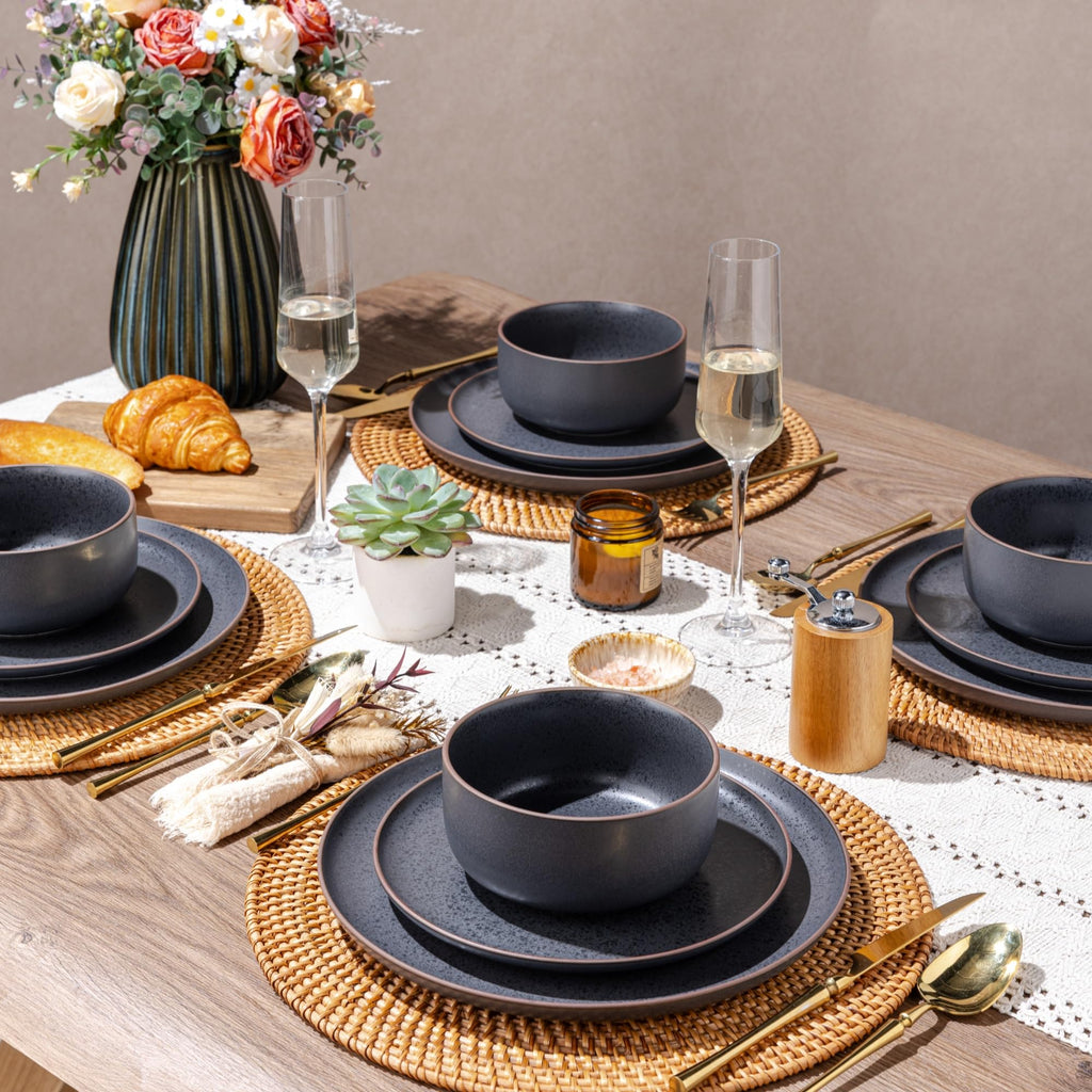 Stoneware Dinnerware Sets for 6,18-Piece Plates and Bowls Set