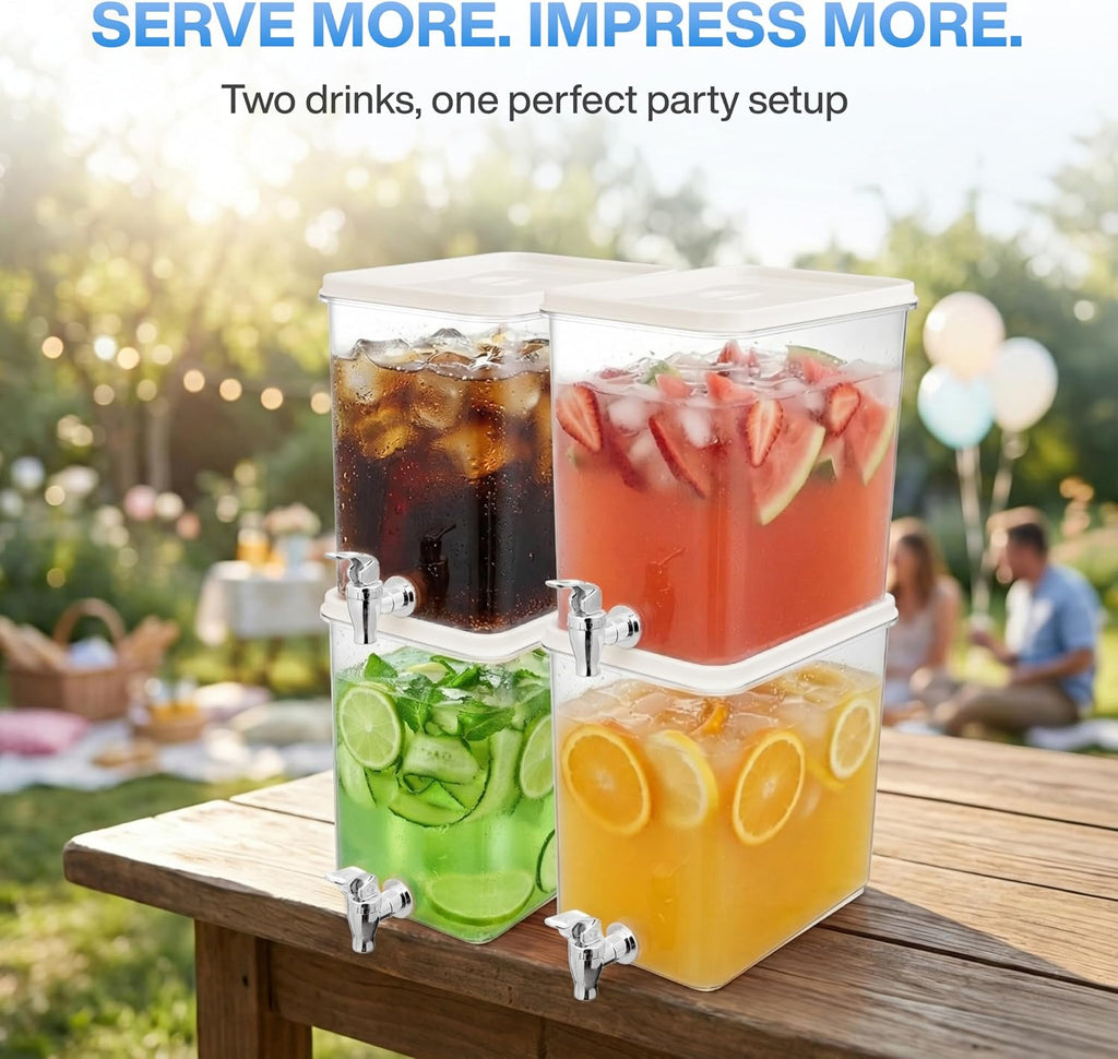 Drink Dispenser for Fridge (2 Gallon) Stackable Cube Design (2 Pack) - Set of 2