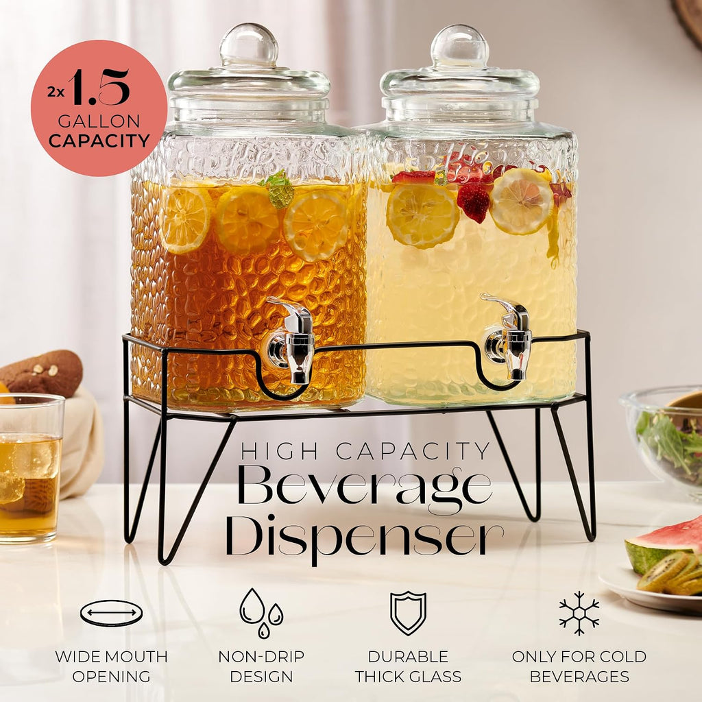 Premium Glass Drink Beverage Dispensers, 1.5 Gal - Set of 2