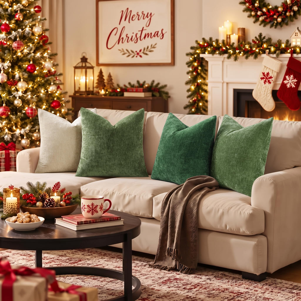 Christmas Olive Green Throw Pillow Covers 22X22 Set of 2