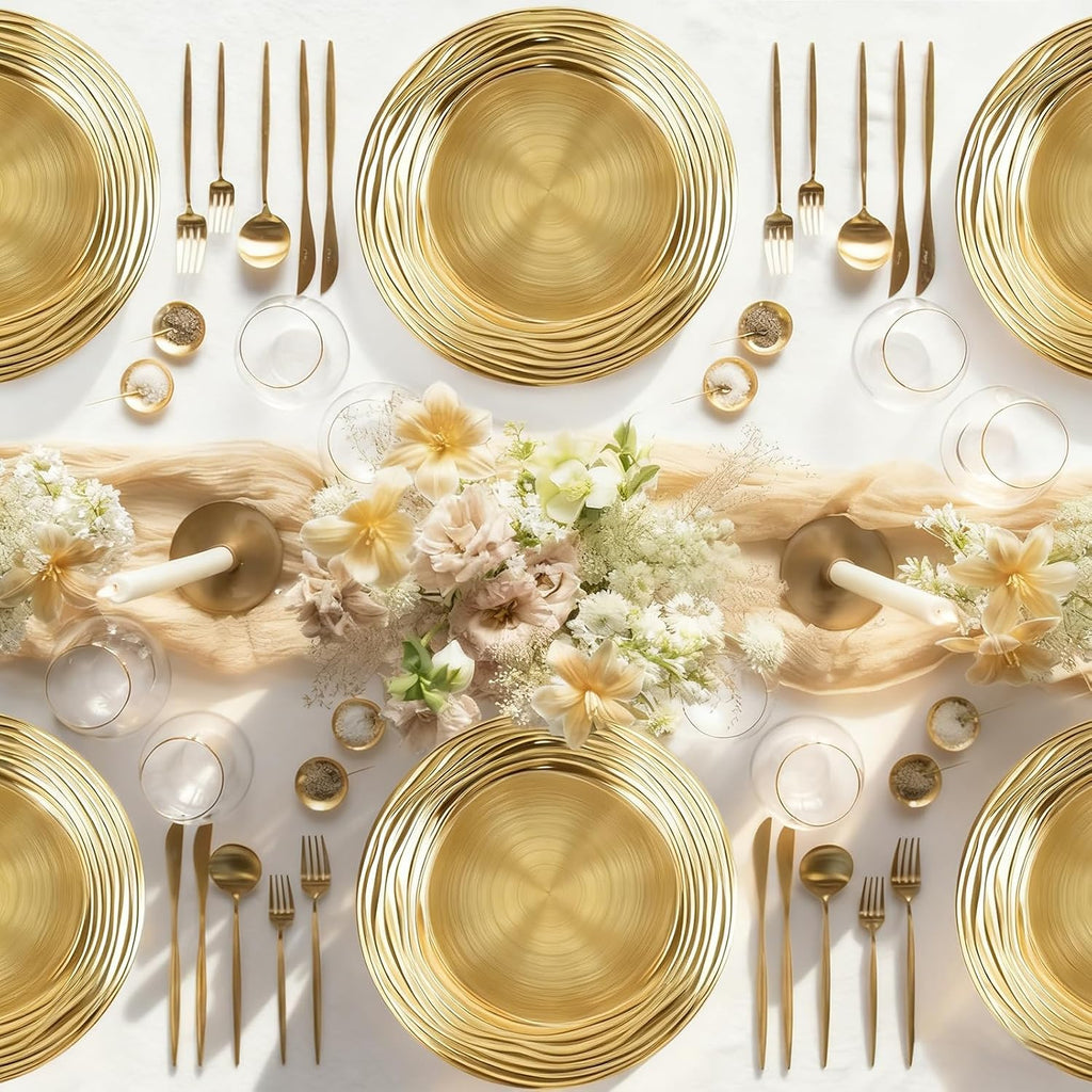 Inch Charger Plates Bulk,Premium Round Gold Chargers for Dinner Plates, Plastic Dinner Gold Chargers - Set of 100