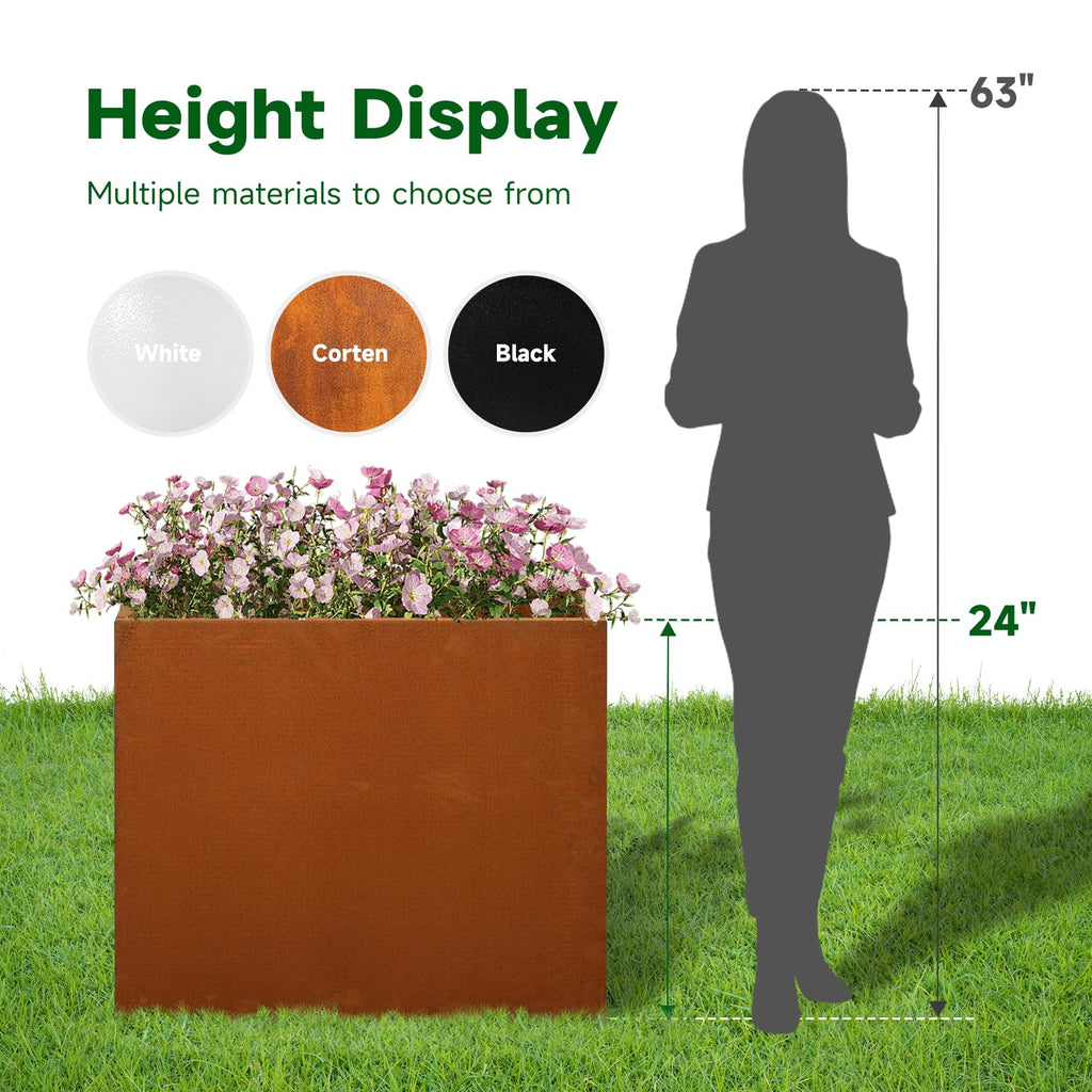 Corten Steel Planter Box 32" L x 15" W x 24" H Rusted Steel Outdoor Planter