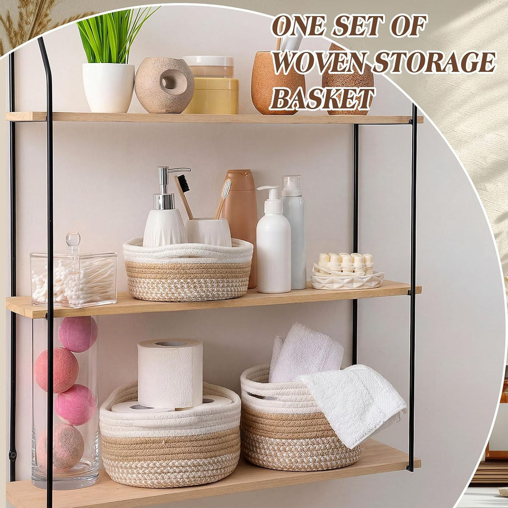 6 Pcs Boho Cotton Rope Storage Baskets for Organizing 3 Sizes Woven Shelf Basket Set Decorative Nesting Fabric Bins