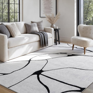 6x9 Washable Modern Abstract Black White Area Rug