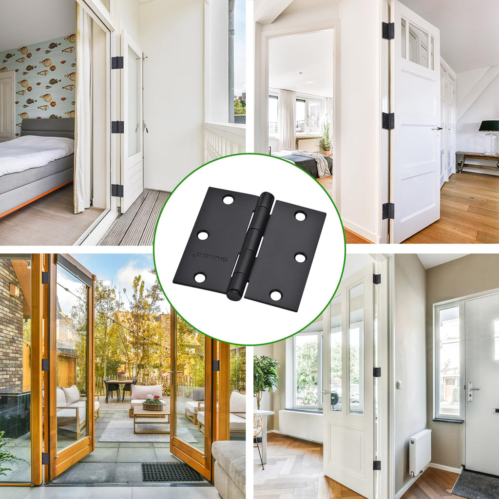 6 Pack Black Door Hinges, 3.5 x 3.5 Inch Black Hinges for Interior Doors 3 1/2 Inch Door Hinges for Residential