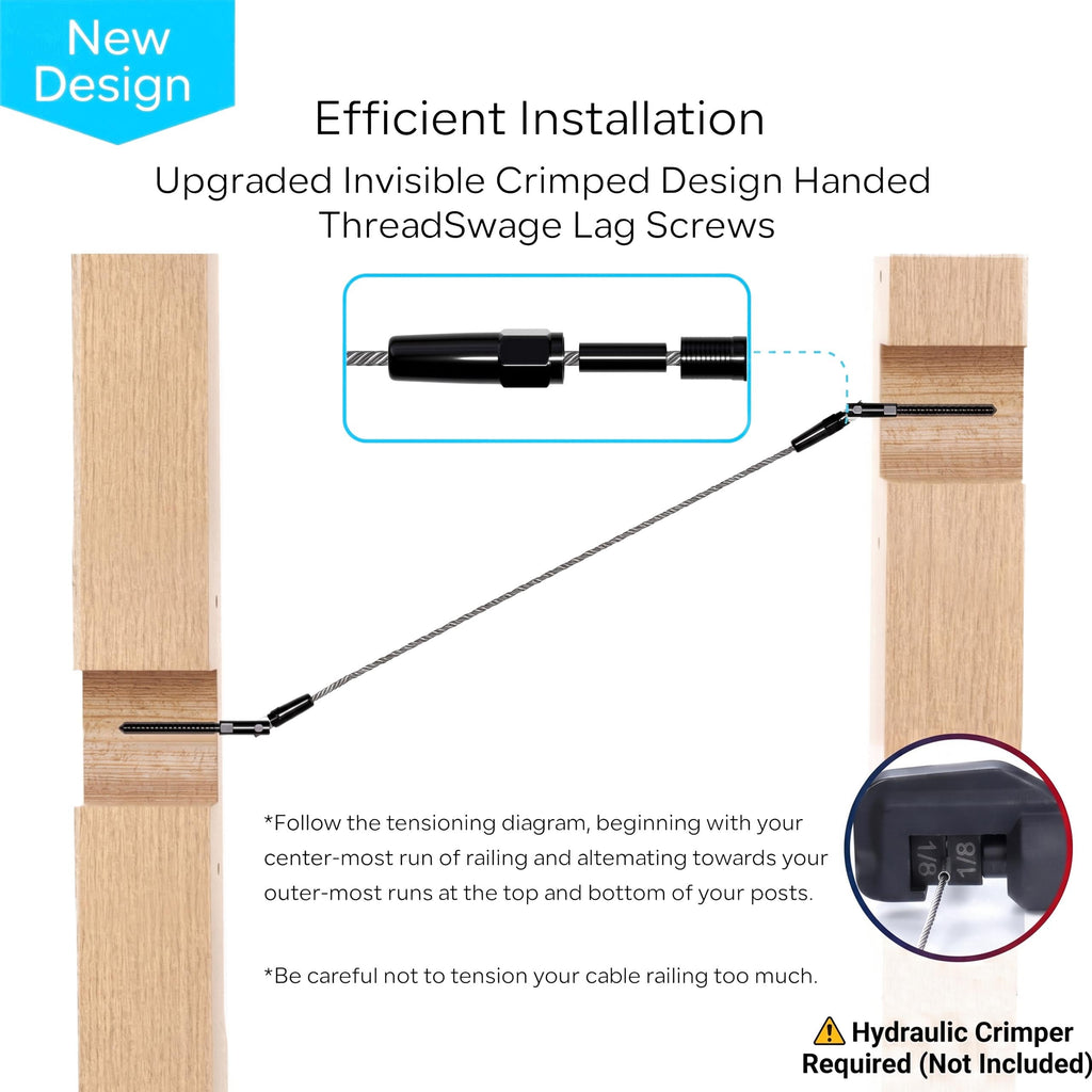 20 Pairs Black Cable Railing Kit, Invisible Crimp Fitting Cable Railing Hardware, 180°Adjustable Right&Left Handed