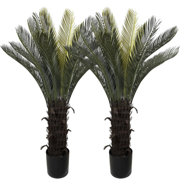 Artificial Sago Palm 47 Inch, Fake Cycad Tree in Pot, UV Resistant Outdoor Artificial Plant with Realistic Leaves for