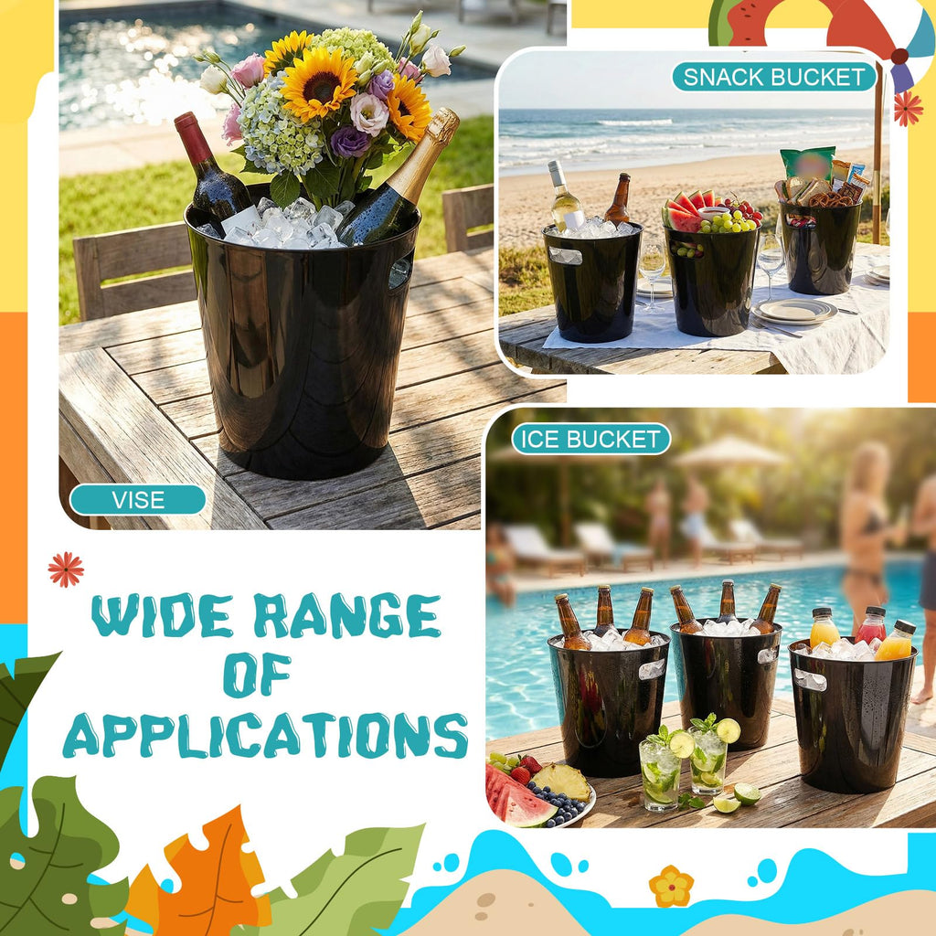 32 Pack Black Ice Buckets for Parties, 3l Plastic Beverage Bucket with Handle, Large Drink Tub Cooler for Champagne
