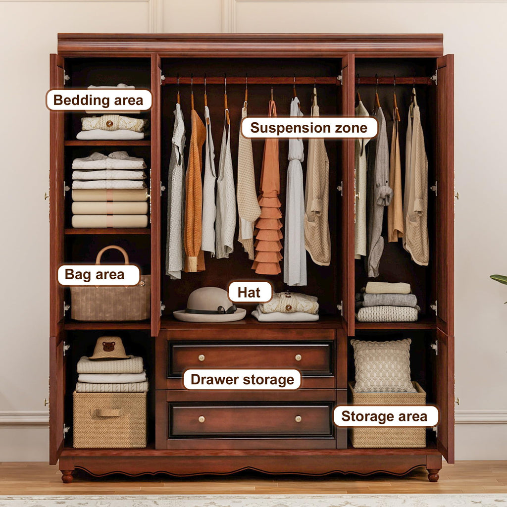 Solid Wood Armoire Wardrobe Closet with Cherry Finish