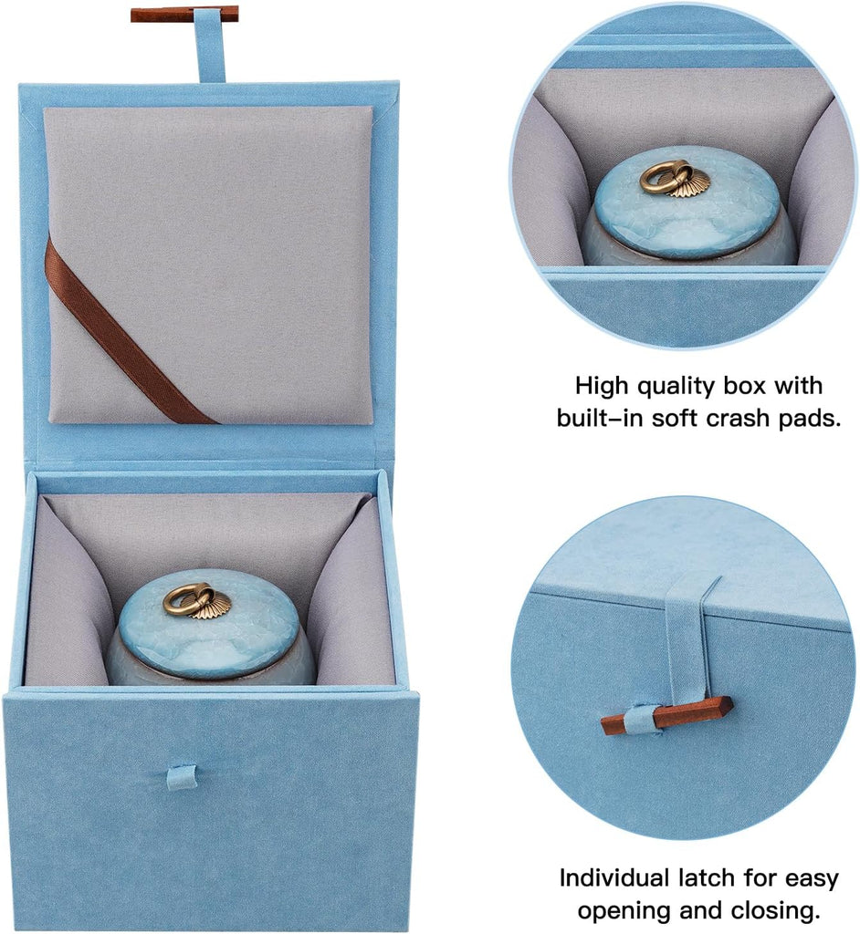 Mini Pet Urn, Small Pet Memorial Urn Handmade Ceramic Pet Urn Suitable Urn with Delicate Box - Blue (Blue)