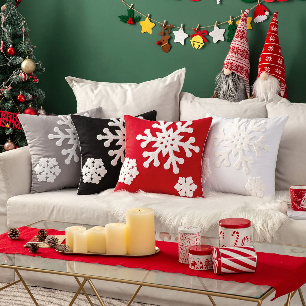 Christmas Throw Pillow Covers Red Decorative Snowflake 20x20