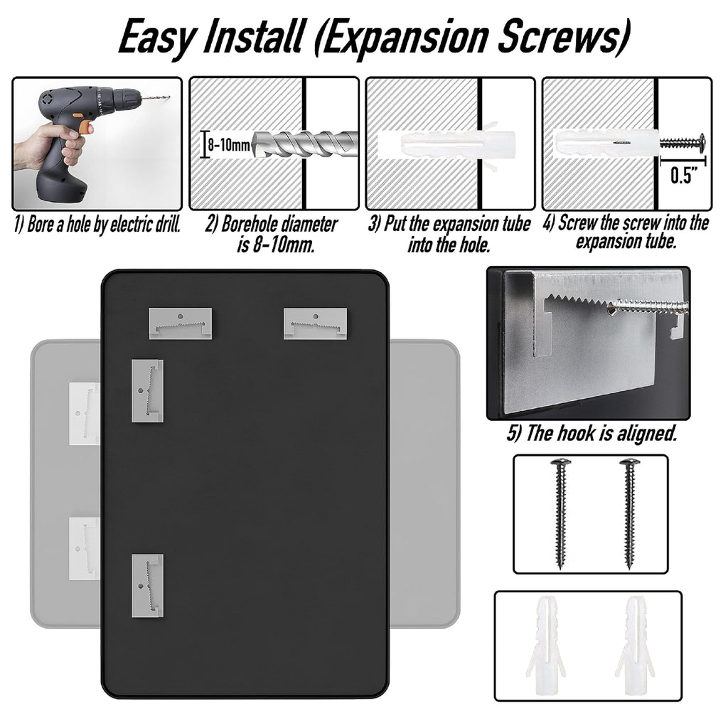 30x20 Bathroom Mirror Rect Wall Mounted Aluminum Metal Frame Black