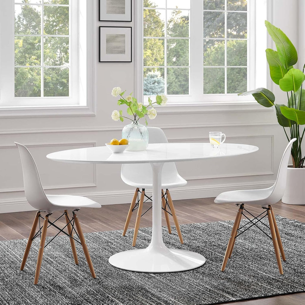 Inspired Tulip Style Oval Pedestal Dining Table — White, 60″ Oval