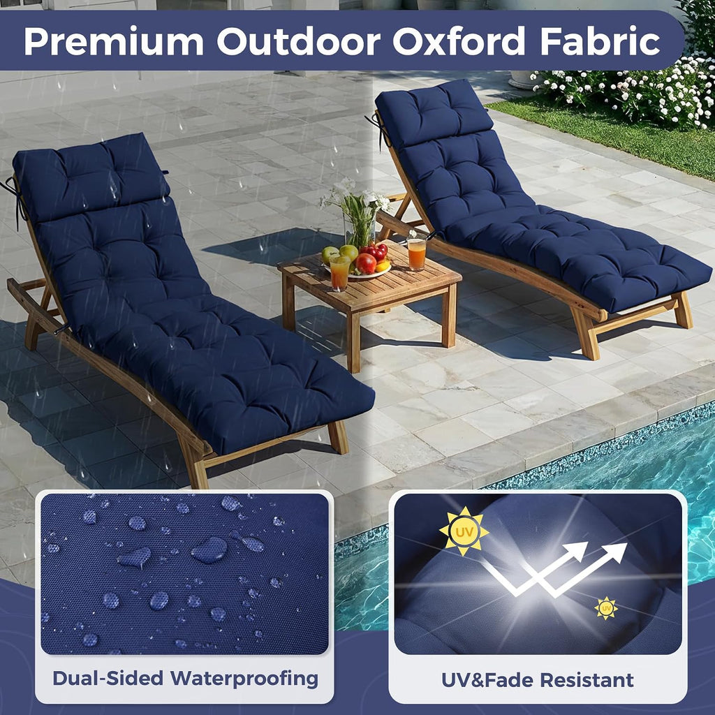 Outdoor Chaise Lounge Cushions, Waterproof Lounge Chair Cushions | 75.1x22.8x4.7 Inch, Navy Blue, Fade Resistant