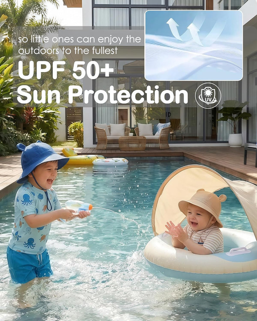 Toddler Baby Sun Hat 2Pack UPF 50+ Kids Infants Adjustable Bucket Hat with Wide Brim Summer Beach Hat for Boys Girls