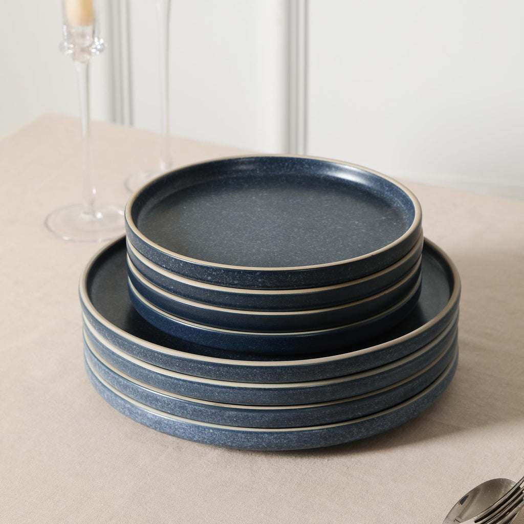 Amber 12-Piece Dinnerware Set Stoneware, Dishwasher and Microwave Safe Plates and Bowls Set, Dish Set for 4, Blue