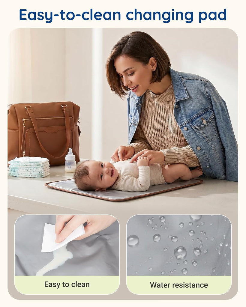 PU Leather Convertible Diaper Bag Backpack, Crossbody Bag Tote