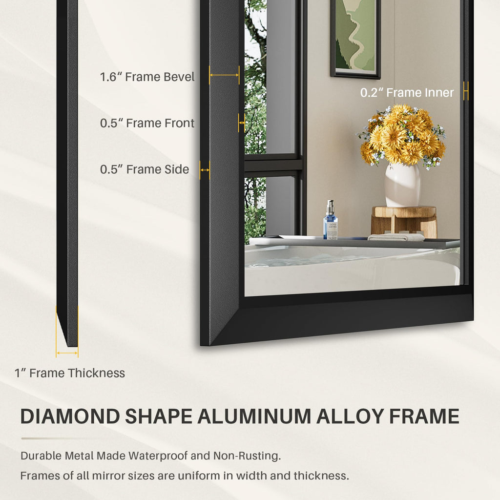 Black Metal Framed Bathroom Wall Mirror, 60x36 Inch