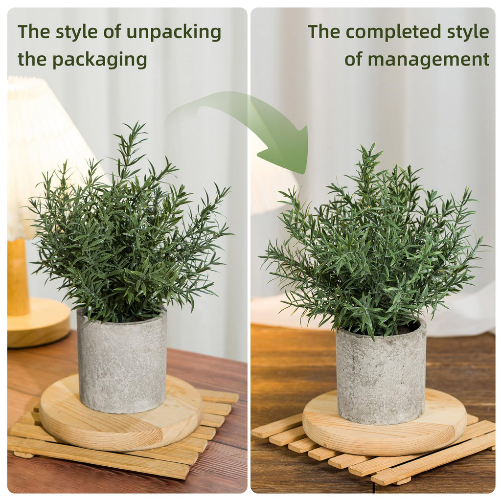 2 Pack Small Fake Plants Rosemary Potted, Green