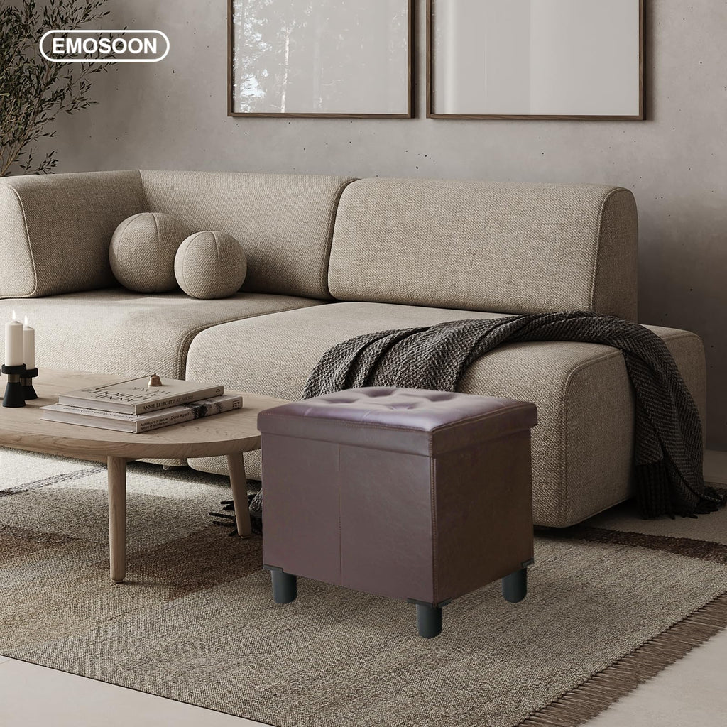 18 Inches Cube Storage Ottoman, Faux Leather Collapsible Square Folding Ottoman Furniture with Storage Bedroom, Foot