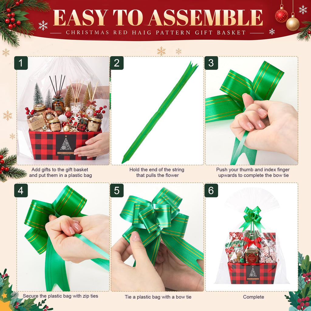 12 Pack Christmas Plaid Empty Paper Baskets with Bags and Bows